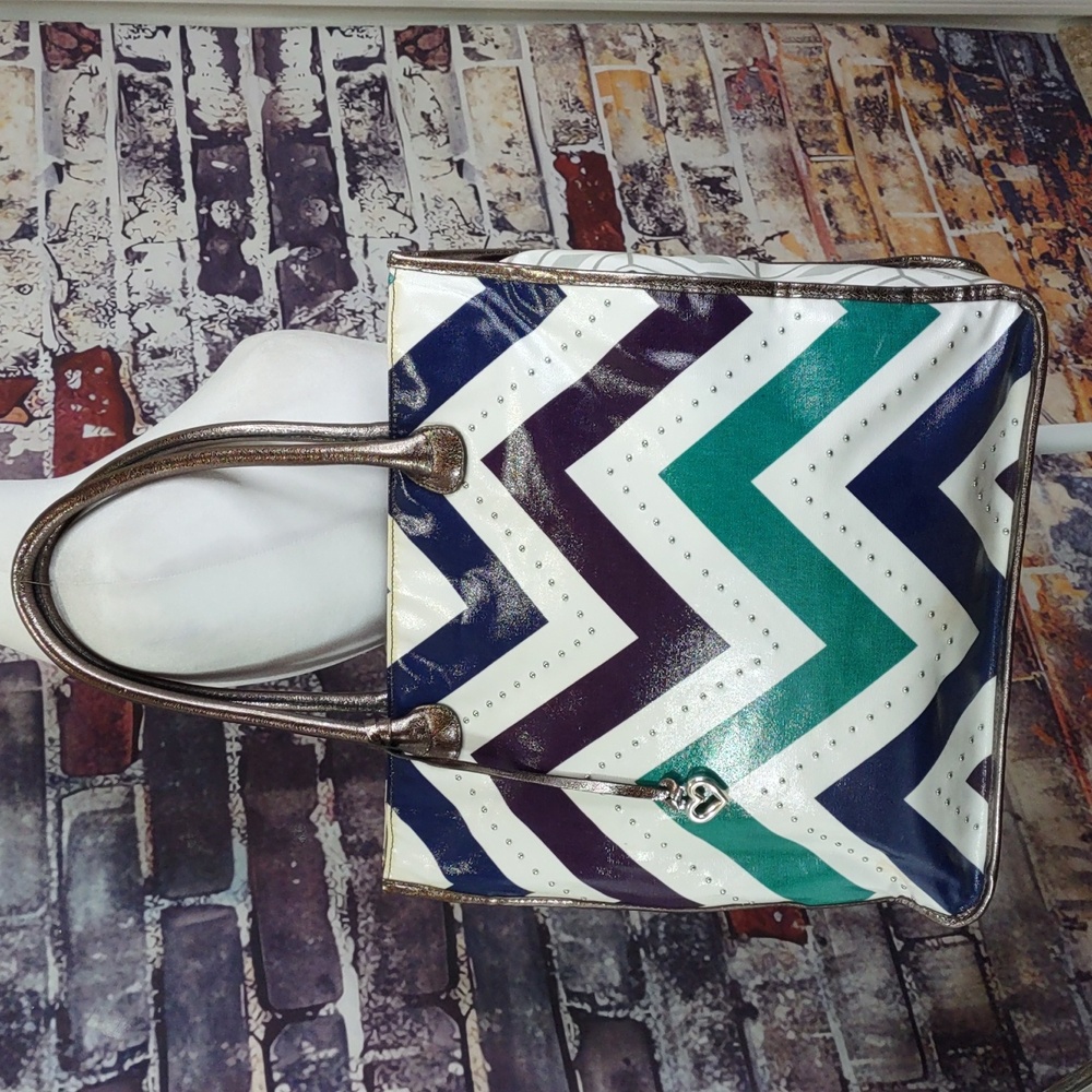 Brighton Chevron Pattern Coated Canvas Tote Bag w/Studs